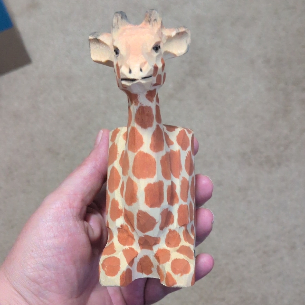 Giraffe Wood Carved Pencil Holder